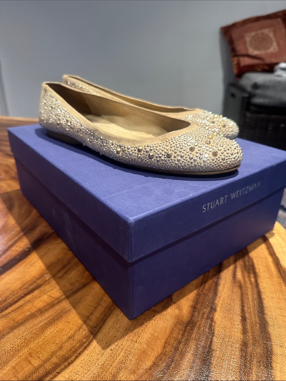 Stuart Weitzman Studded Champagne Flats